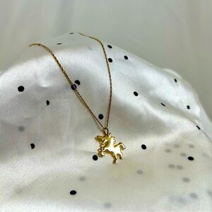 Vintage 1970s Fairycore Tiny Brass Unicorn Pendant on Long Spiral Chain Necklace